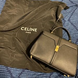 Celine black leather medium 16 satchel
